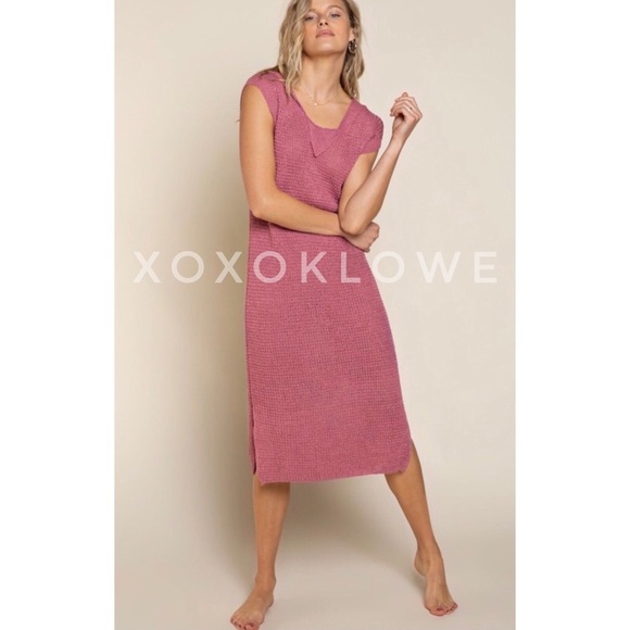 POL Dark Pink Sleeveless Hooded Sweater Dress Relaxed Fit - Picture 9 of 15